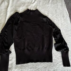 White House Black Market Fitted Black Ruched Blouse